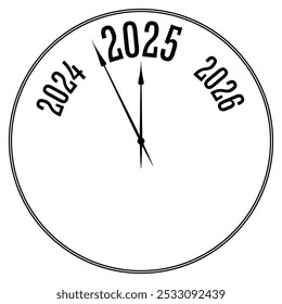 Relógio mostrando 5 minutos antes de Ano Novo 2025 design de ícone conceitual vetorial. Horário noturno de Ano Novo. 2025 ano está perto e carregando. Relógio mostrando 5 minutos antes da meia-noite.