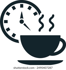 Reloj que muestra la hora del descanso del café con icono de taza humeante