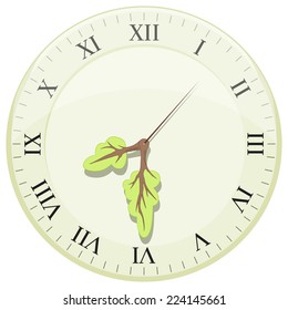 Clock showing earth hour. Arrows in the form of a tree. Hand drawing.