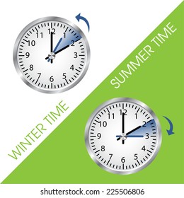 Clock showing summer and winter time. Vector illustration