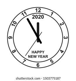 clock shows the time 5 minutes before the New year. Flat design.