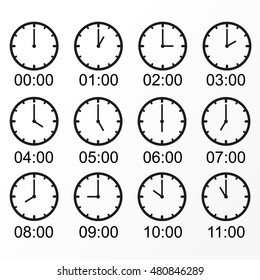 The clock shows the time. Icon set. Vector