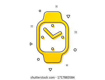 Clock sign. Digital time icon. Smartwatch symbol. Yellow circles pattern. Classic smartwatch icon. Geometric elements. Vector