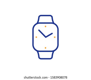Clock sign. Digital time line icon. Smartwatch symbol. Colorful outline concept. Blue and orange thin line smartwatch icon. Vector