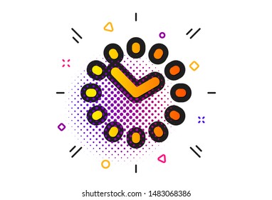 Clock sign. Halftone circles pattern. Time management icon. Watch symbol. Classic flat time icon. Vector