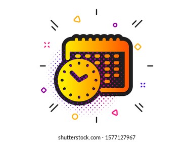 Clock sign. Halftone circles pattern. Calendar time icon. Watch symbol. Classic flat calendar time icon. Vector