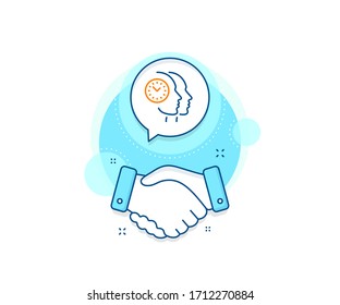 Clock sign. Handshake deal complex icon. Time management line icon. Teamwork symbol. Agreement shaking hands banner. Time management sign. Vector