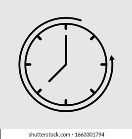 Icono de signo de reloj. Símbolo mecánico del reloj. Botón de círculo gris con icono.
