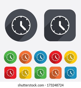 Clock sign icon. Mechanical clock symbol. Circles and rounded squares 12 buttons. Vector