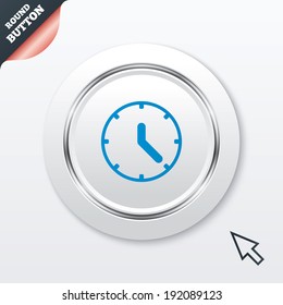 Clock sign icon. Mechanical clock symbol. White button with metallic line. Modern UI website button with mouse cursor pointer. Vector