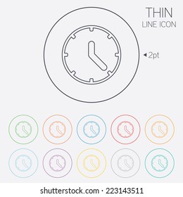 Clock sign icon. Mechanical clock symbol. Thin line circle web icons with outline. Vector