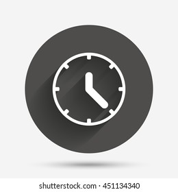 Clock sign icon. Mechanical clock symbol. Circle flat button with shadow. Vector
