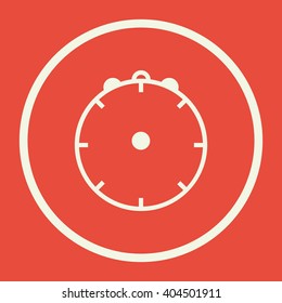Clock sign icon on red background.