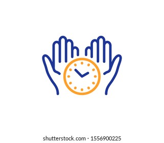 Clock sign. Safe time line icon. Hold watch symbol. Colorful outline concept. Blue and orange thin line safe time icon. Vector