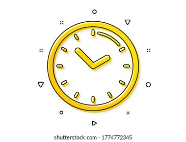 Signo de reloj. Icono de administración de tiempo. Símbolo de observación. Patrón de círculos amarillos. Icono de tiempo clásico. Elementos geométricos. Vector