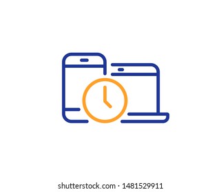 Clock sign. Time management line icon. Mobile devices symbol. Colorful outline concept. Blue and orange thin line time management icon. Vector