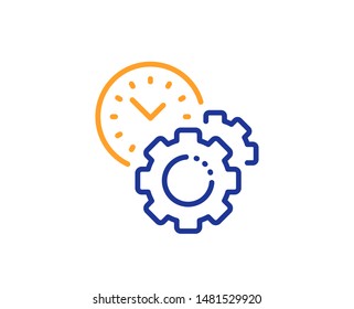 Clock sign. Time management line icon. Gear symbol. Colorful outline concept. Blue and orange thin line time management icon. Vector