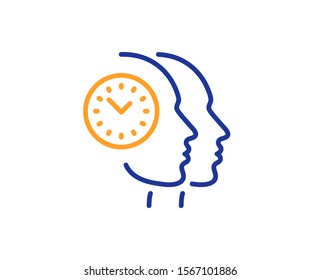 Clock sign. Time management line icon. Teamwork symbol. Colorful outline concept. Blue and orange thin line time management icon. Vector