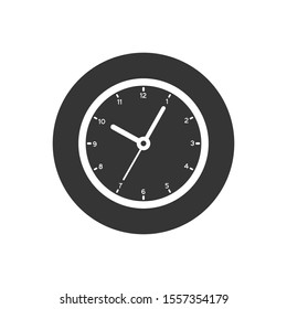 Clock sign white icon in flat style. Time management vector illustration on gray isolated background. Timer business concept