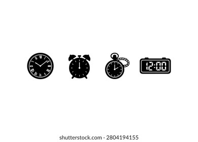 Clock Silhouette Collection Minimal Black Timepiece Icons