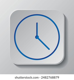 Clock simple icon vector. Flat design. Paper cut design. Cutted blue symbol with shadow. Gray badge button, gray background.ai