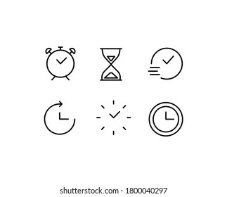 Clock simple thin line icon set vector illustration. Clock, hourglass, time of delivery, alarm.