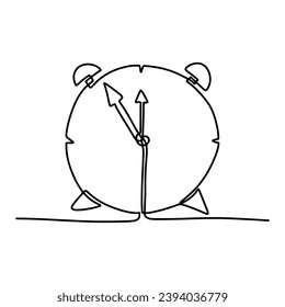 Clock in single line style. One continuous line drawing. Vector illustration isolated on white background.