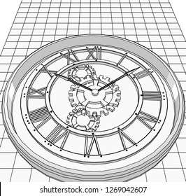 clock, sketch, 3d illustration