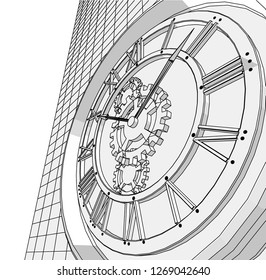 clock, sketch, 3d illustration
