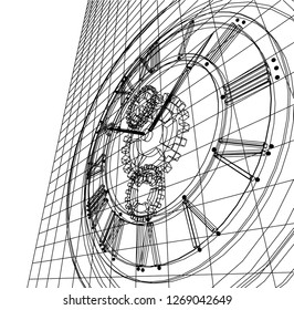 clock, sketch, 3d illustration