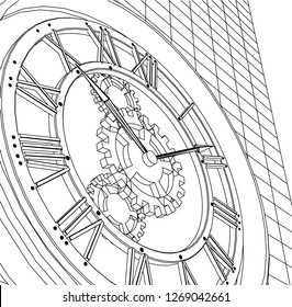 clock, sketch, 3d illustration