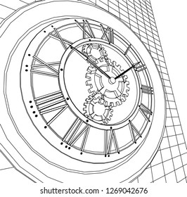 clock, sketch, 3d illustration