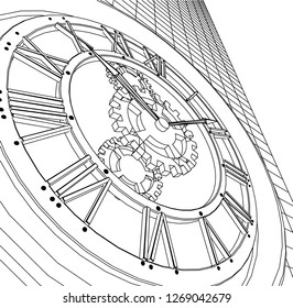 clock, sketch, 3d illustration