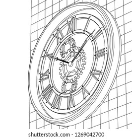 clock, sketch, 3d illustration