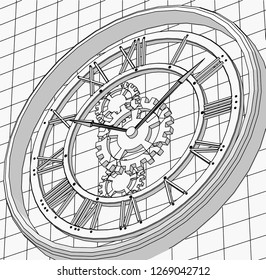 clock, sketch, 3d illustration