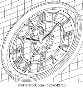 clock, sketch, 3d illustration