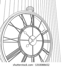clock, sketch, 3d illustration