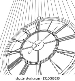 clock, sketch, 3d illustration