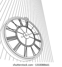 clock, sketch, 3d illustration