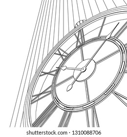 clock, sketch, 3d illustration