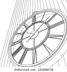 clock, sketch, 3d illustration