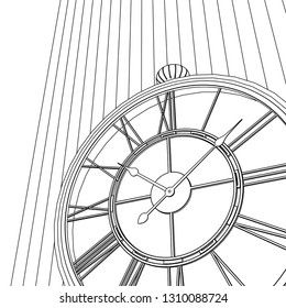 clock, sketch, 3d illustration