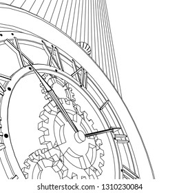 clock, sketch, 3d illustration