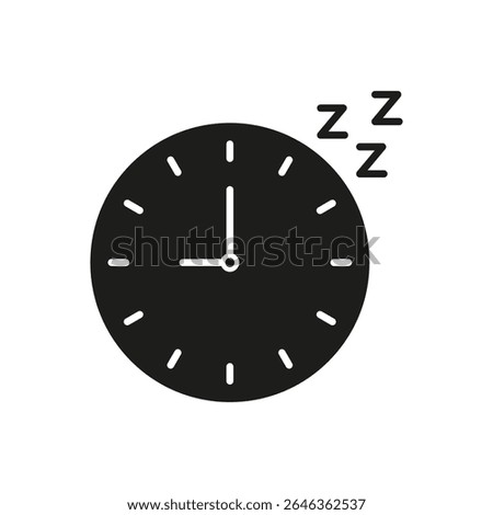 Clock With Sleep Symbol Solid Icon. Sleep Schedule, Rest, And Relaxation Timing Silhouette Symbol. Sleep Hygiene And Circadian Rhythm. Isolated Vector Illustration.