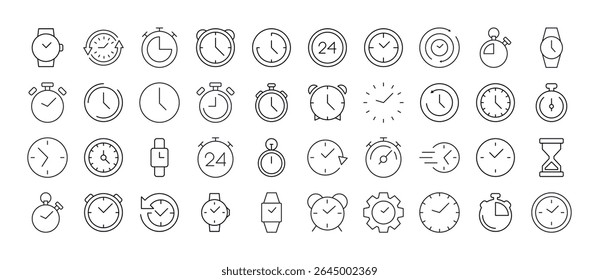 Relógio, Relógio Inteligente, Relógio Despertador, Conjunto De Ícones Da Linha Do Temporizador. Outline Signs para Gráficos e Web Design, Apps, Anúncios, Vários Cartões 