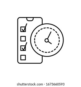Reloj, smartphone, icono de verificación. Línea simple, esquema vectorial elementos de administración de tiempo para ui y ux, sitio web o aplicación móvil