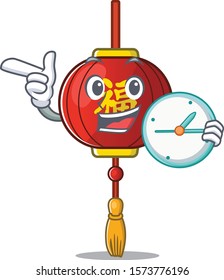 With clock smiling asian lantern cartoon character style