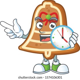 With clock smiling bell cookies cartoon mascot style