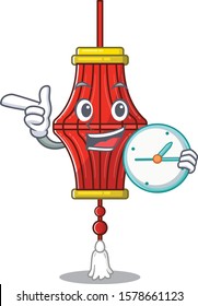 With clock smiling chinese paper lanterns cartoon character style