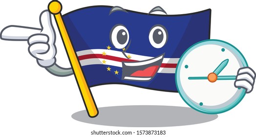 With clock smiling flag cape verde cartoon character style